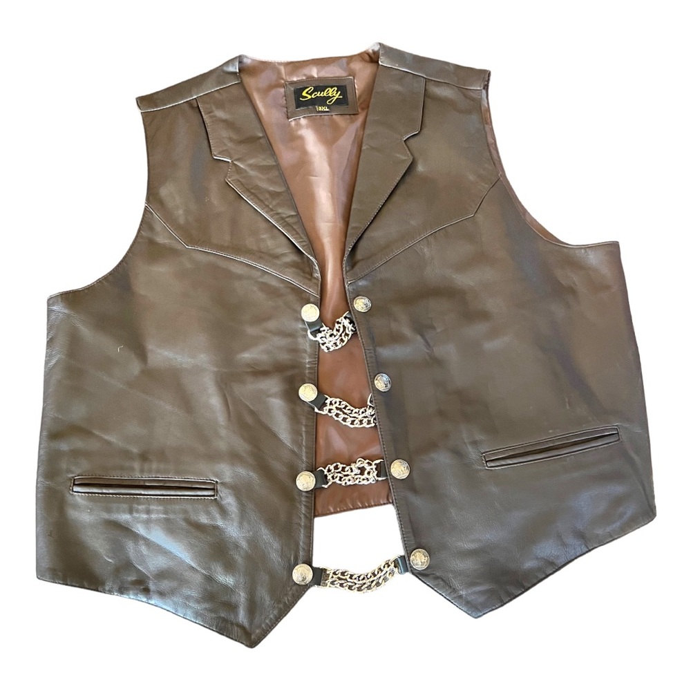 NWOT Scully Soft Lamb Leather Vest With Extension Chain & Buffalo Nickel Snaps